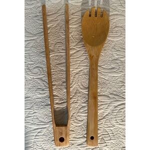 Core Bamboo Salad Serving‎ Set Fork Spoon Spork Tongs Kitchen Utensils